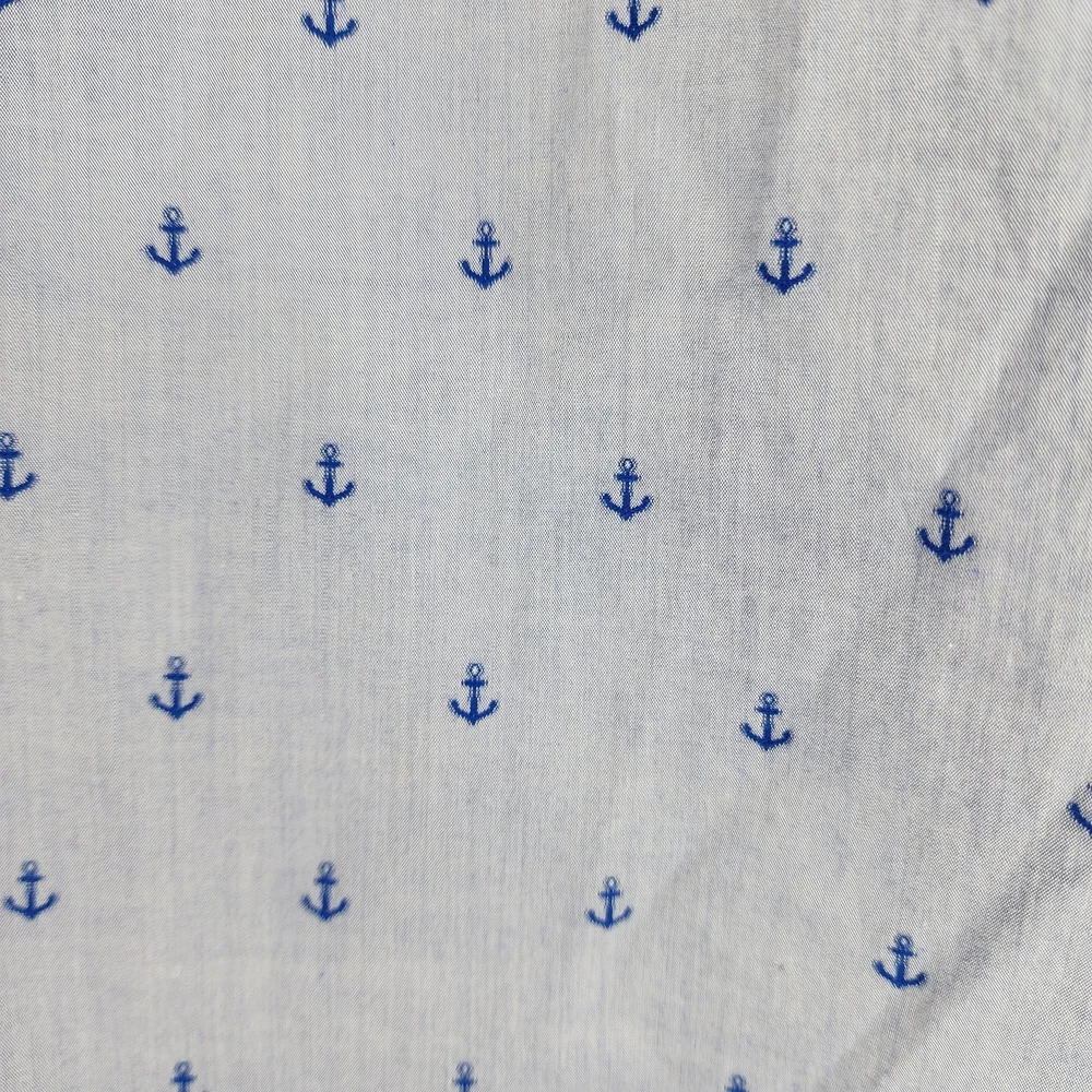 Nautical Blue Anchors Button-Up Short Sleeve‎ Casual Men's Slim M Shirt Cotton